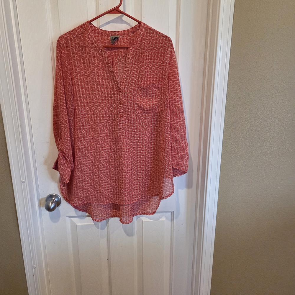 New Como Vintage Red Geometric Blouse L